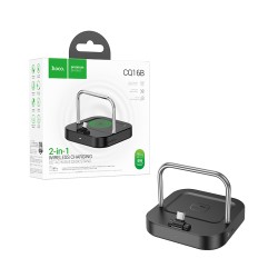 Carregador sem fio Magnético 2 em 1 Hoco CQ16B Astute para Smartphone e AirPods Tipo-C Preto